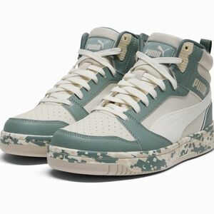 Puma Men's Green and Cream High-Top Sneakers